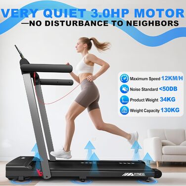 Бігова доріжка Laufband для дому складана з мотором 3.0 к.с., 1-12 км/год, 12 програм, Bluetooth, LED-дисплей, для офісу та фітнесу, макс. 12 км/год