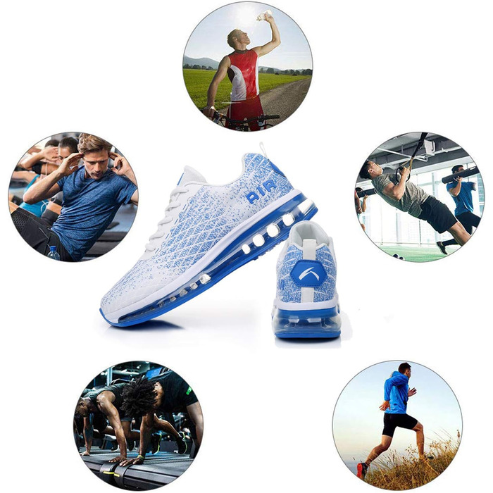 Кросівки для бігу Azooken для чоловіків та жінок: спортивні, для джогінгу, тенісу, вуличної бігу, активного відпочинку, фітнесу, трейлраннінгу. Розміри 36-47, білий та синій колір.