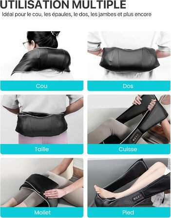 Електричний масажер для шиї, плечей та спини ALLJOY: Shiatsu-масаж з підігрівом, 3D-ротацією та регулюванням швидкості, у комплекті з сумкою для зберігання