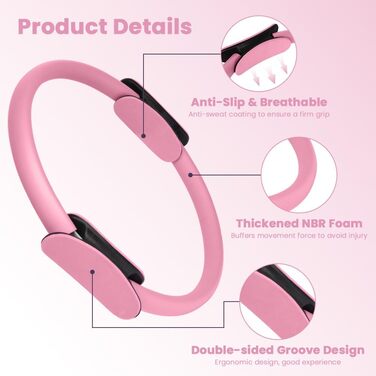 Набір для пілатесу AOOSA: кільце Magic Circle 38 см, 6 шт. (4 шт. рожевий, 2 шт. фіолетовий) для йоги, фітнесу та реабілітації