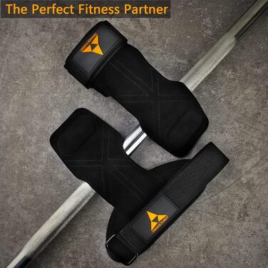 Набори для підняття важкої атлетики на зап'ястя з подвійним шаром шкіри та неопрену, з м'якими ручками для важкої атлетики, пауерліфтингу та підтягувань, для чоловіків та жінок (пара), чорний