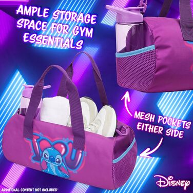 Дитяча спортивна сумка Disney Stitch, 40x20x20 см, з боковими кишенями та регульованим ременем, лілова