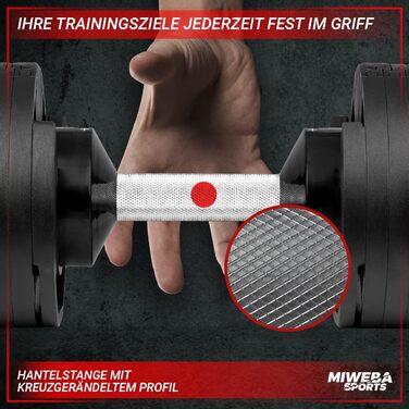 Гантелі Miweba Sports VH200, 2-28 кг, регульовані, сталеві, ергономічна ручка, преміум-якість, набір гантелей для фітнесу та силових тренувань