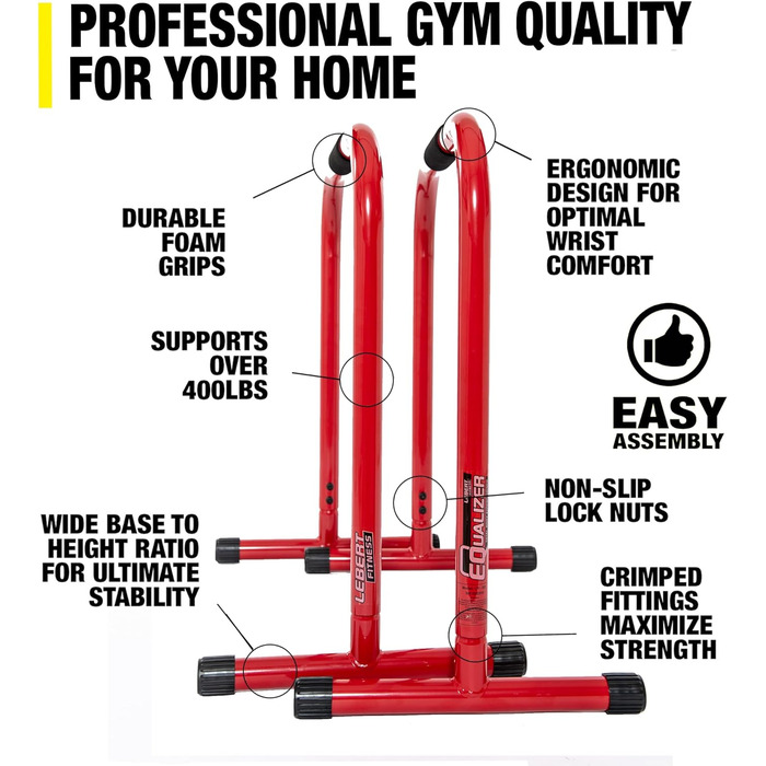 Тренувальні бруси Lebert Fitness Equalizer з еспандером, червоні, розмір L