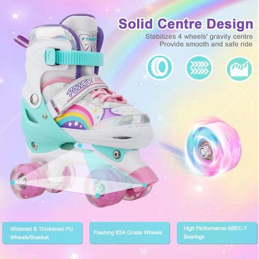 Дитячі ролики Kinder Quad Skates для дівчаток та хлопчиків, регульовані, райдужні з підсвічуванням, для дому та вулиці