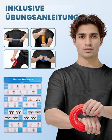 Fitense Flex Therapie Bar Kit: Набір для реабілітації та зміцнення кистей рук (блакитний, чорний, жовтий, сірий)