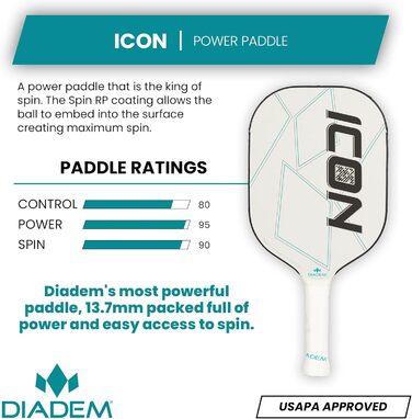 Падл для піклболу Diadem Icon, білий, середній (8,0 унцій)