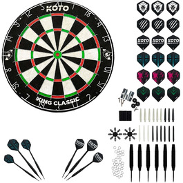 KOTO King Classic Academy Set – професійний набір для дартсу, високоякісна мішень, стартовий комплект, 2 повних сети дротиків (барель, стрижень, оперення)