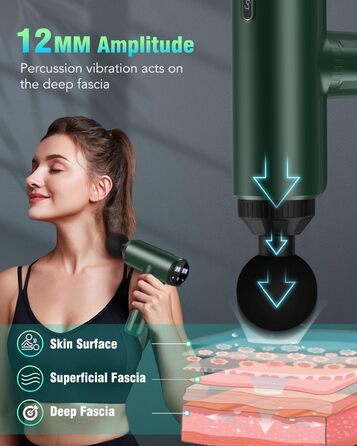 Масажний пістолет Lefity 2600мАг, 30 швидкостей, 6 насадок, USB-C, масажер для шиї, плечей та спини, зелений