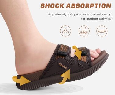 Чоловічі спортивні сандалі KuaiLu з м'якою устілкою, літні шльопанці на липучці, коричневі, 44 EU