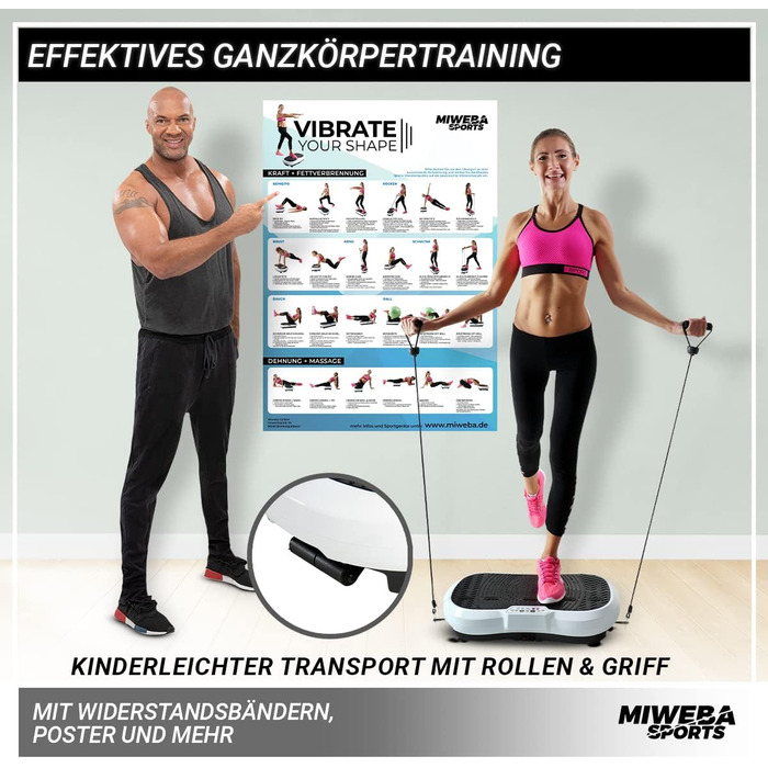 Платформа для фітнесу Miweba Sports MV100 2D, 250 Вт, 3D вібрація, осциляційна, для схуднення, домашній тренажер, чорна, 3 роки гарантії