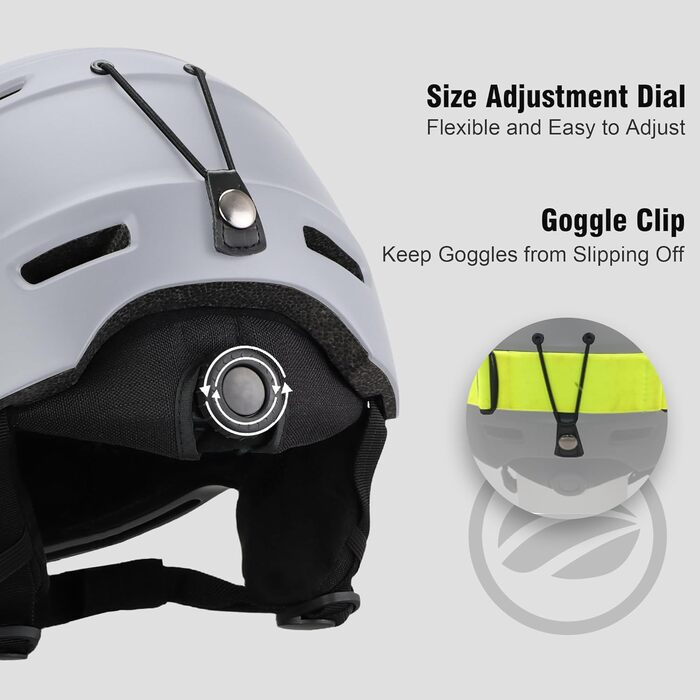 Шолом гірськолижний для дорослих, чоловічий, жіночий та юніорський. Сертифікований шолом для катання на лижах та сноуборді (Сірий, M: 54-58 см)