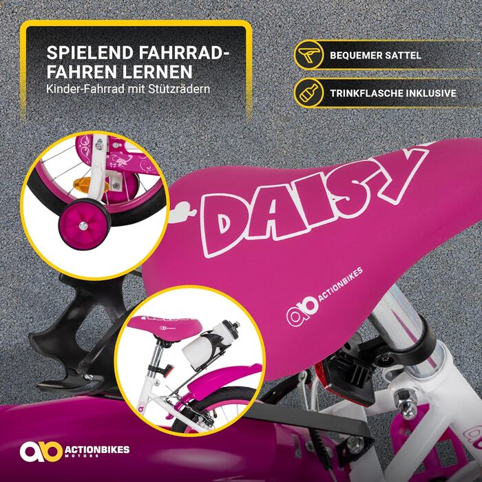 Дитячий велосипед Actionbikes Daisy 12/16/20 дюймів, V-гальма, для дівчаток і хлопчиків, з крилами, від 2 до 9 років