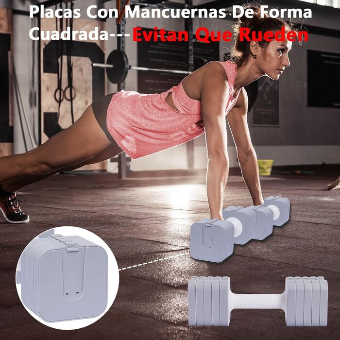 Регульовані гантелі 10 кг (2 x 5 кг), водонепроникні, компактні, легко регулюються, ідеальні для домашніх тренувань (сірі)