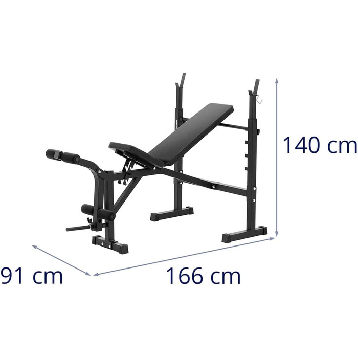 Мультифункціональна лава для жиму Gymrex GR-TB 52, регульована, до 100 кг, кут нахилу 152–180°, тренувальна штанга, похила лава