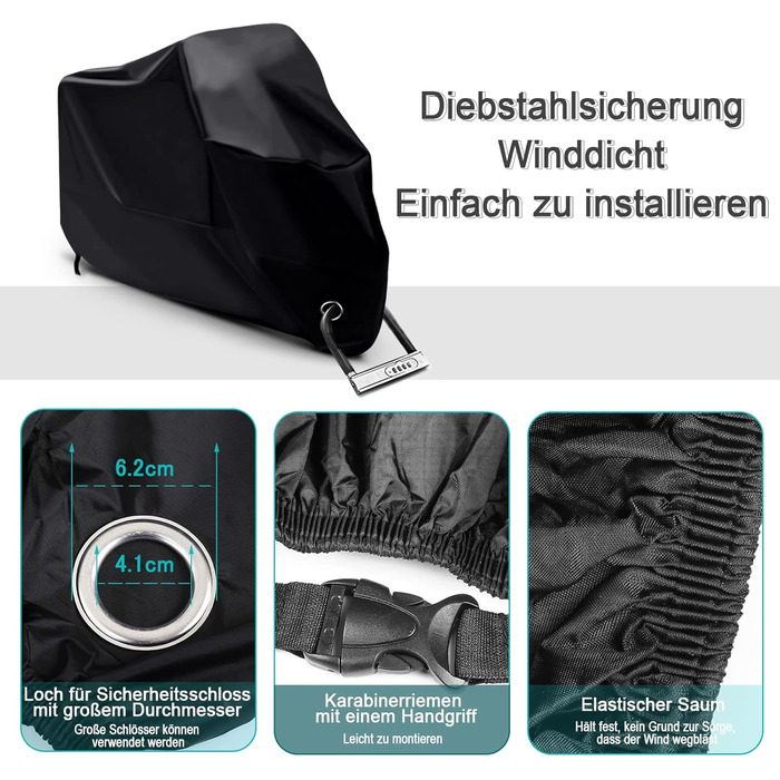 Водонепроникна захисна накидка для мотоцикла LIHAO - зимова, 245x105x125 см