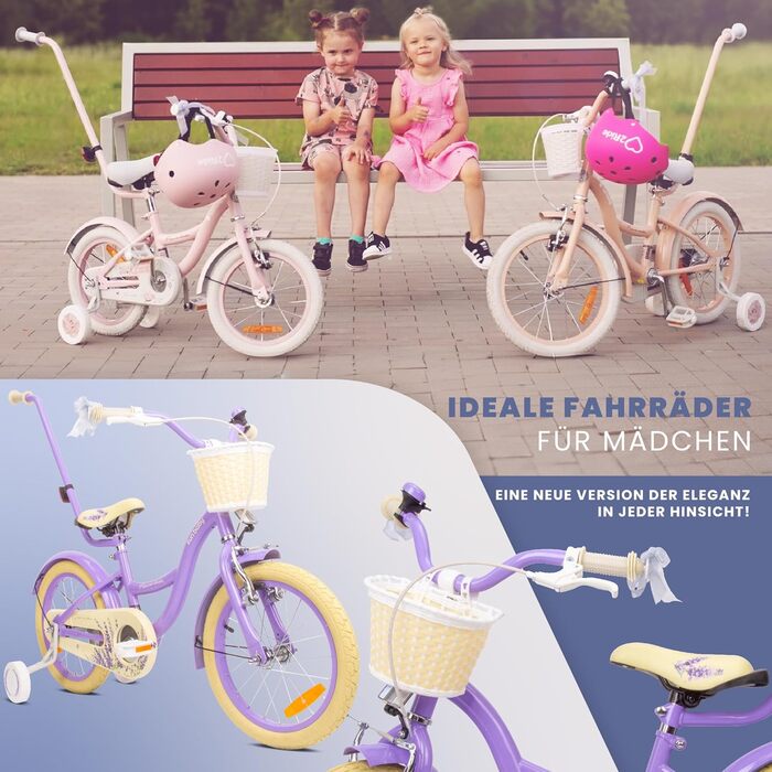 Дитячий велосипед Sun Baby Flower для дівчаток 2-6 років, знімна штанга, різні розміри коліс
