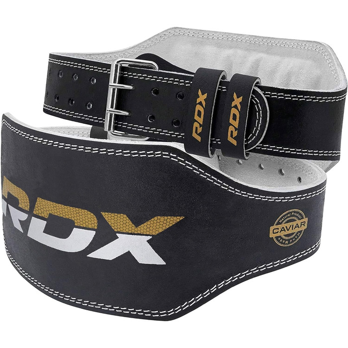Пояс для важкої атлетики RDX 6” шкіряний, регульований, для пауерліфтингу, фітнесу, бодібілдингу, з пряжкою, чорний, розмір L (29-33 дюйми)