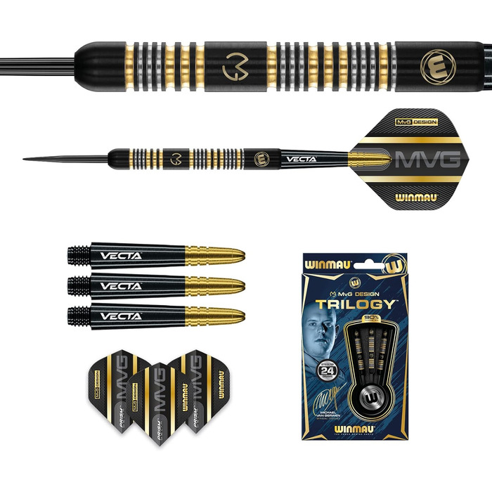 Дартс WINMAU Michael Van Gerwyn MvG Trilogy 24 г, професійний набір з вольфраму, сталевий наконечник, з оперенням та шафтами