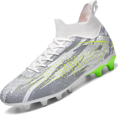 Черевики для футболу для чоловіків, хлопчиків та дітей. Штучний газон, високий верх, штирі, шипи, тренувальні футбольні черевики. Білі, 35 EU