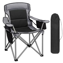 Складане крісло для кемпінгу Hzuaneri з сумкою-холодильником, підстаканником та сумкою для перенесення, витримує до 220 кг, комфортний високий підголівник, колір чорний/сірий (CC00299EGR)