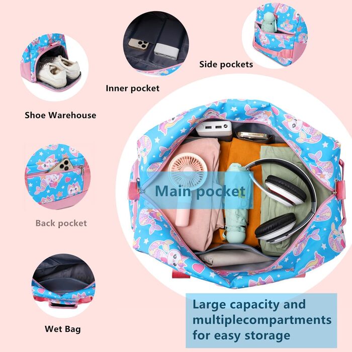 Спортивна сумка Kinder з відділенням для взуття, водонепроникна, для плавання (Русалка)