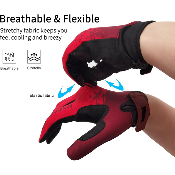 Велосипедні рукавички для чоловіків та жінок, сенсорні, дихаючі, легкі, для шосейних велосипедів, Outdoor-спорт, будівництво (M, Червоний)