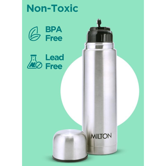 Термос Milton Thermosteel Flip Lid 1 л, вакуумна ізоляція, пляшка для води з кришкою-клапаном, нержавіюча сталь, герметична, срібляста
