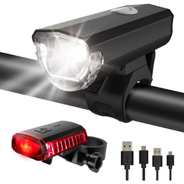 Велофара ITSHINY USB - комплект переднього та заднього світла, водонепроникний, з алюмінію, LED, StVZO, чорний
