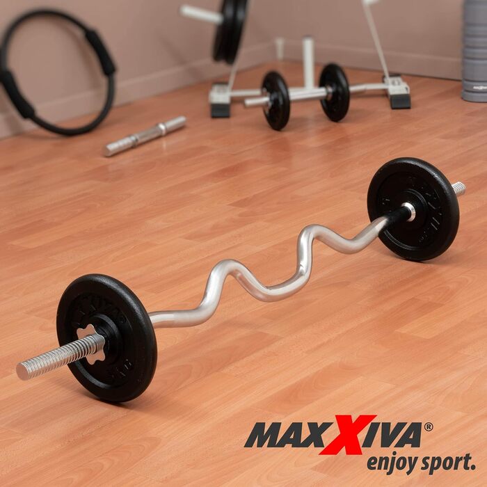 MAXXIVA® Супер SZ-гриф 120 см для силових тренувань, сталева хромована штанга з зіркоподібними замками для фітнесу, бодібілдингу та важкої атлетики
