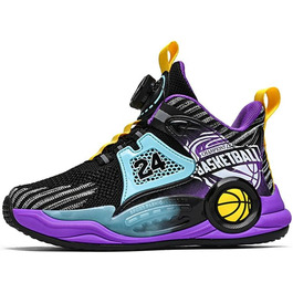 Дитячі баскетбольні кросівки Kinder - High-Top з амортизацією, легкі, антиковзкі, дихаючі, унісекс (33 EU, Чорний/Фіолетовий)