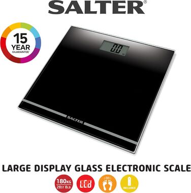 Цифрова вага для ванної Salter 9205 BK3R, скляна платформа, LCD, 180 кг, чорна