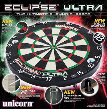 Професійна дротикова дошка Unicorn Eclipse Ultra з щетини, чорна, стандартний розмір