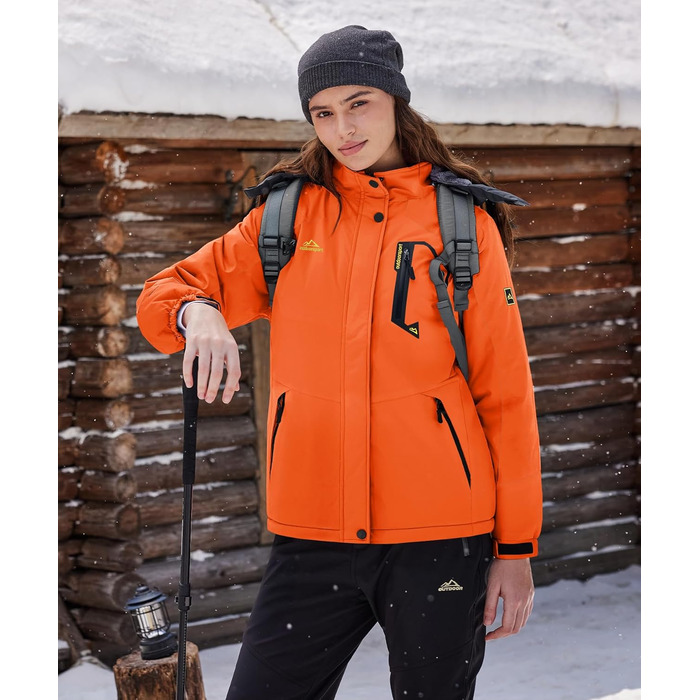 TACVAEN Жіноча куртка-перехідник, тепла зимова куртка, куртка для хайкінгу, вітронепроникна куртка з водонепроникною блискавкою, біло-чорна (XXL, помаранчевий)