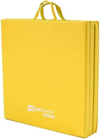 Складаний гімнастичний мат Hop-Sport 180x60x5 см, жовтий, товщина 4/5 см, для дому, фітнесу та гімнастики, з ручками для перенесення