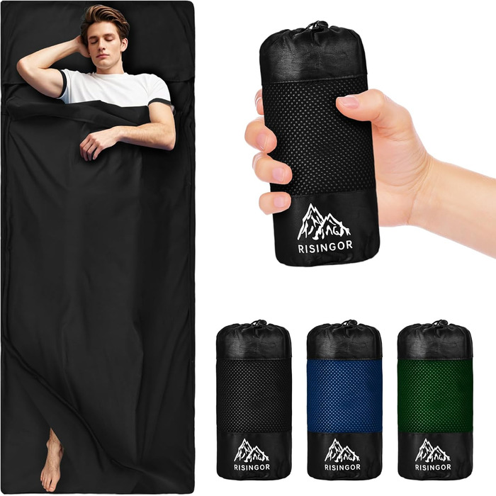 Спальний мішок туристичний бавовна, ультралегкий, для кемпінгу та піших прогулянок, з двостороннім замком, чорний