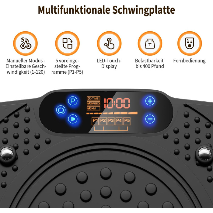 Вібраційна платформа TISSCARE для дому: тренування, схуднення, формування фігури та м'язів. 120 рівнів, 5 режимів, до 180 кг. Чорний колір