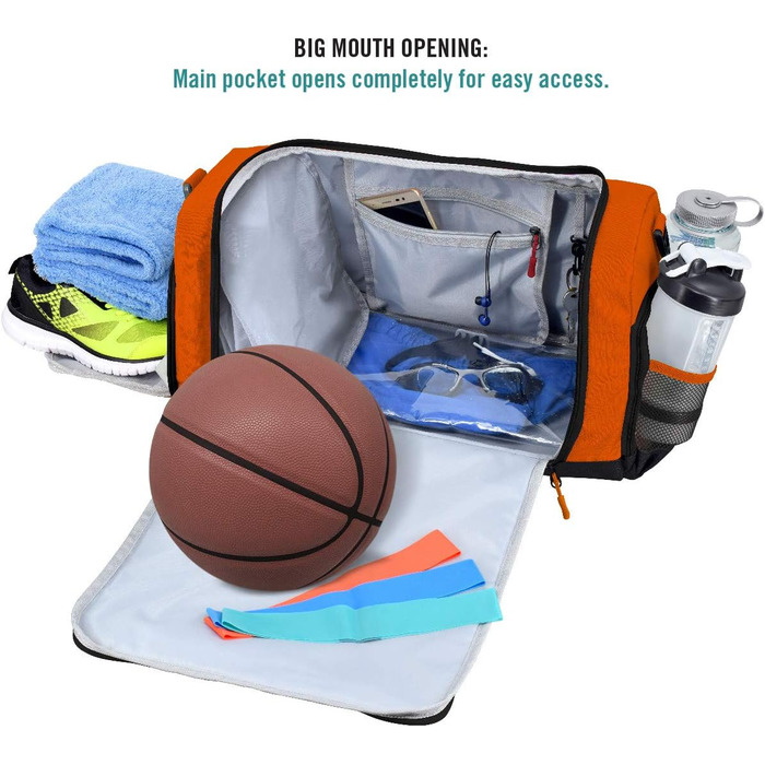 Спортивна сумка FocusGear Ultimate Gym Bag 2.0, водостійка, 10 відділень, міцна, для подорожей і тренажерного залу, зелена, 29,8×26,7×50,8 см (Medium 20'), помаранчева