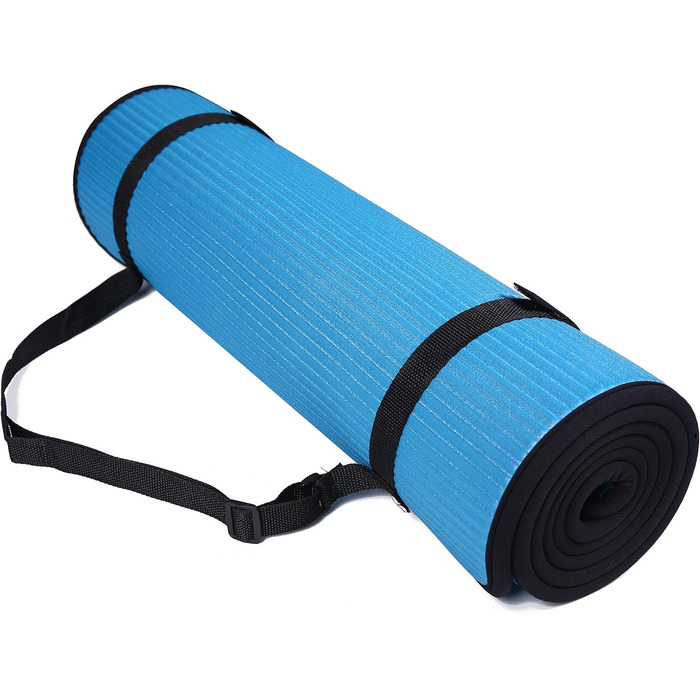 Килимок для йоги та пілатесу Fitvids, 10 мм, антиковзкий, з ручкою, блакитний