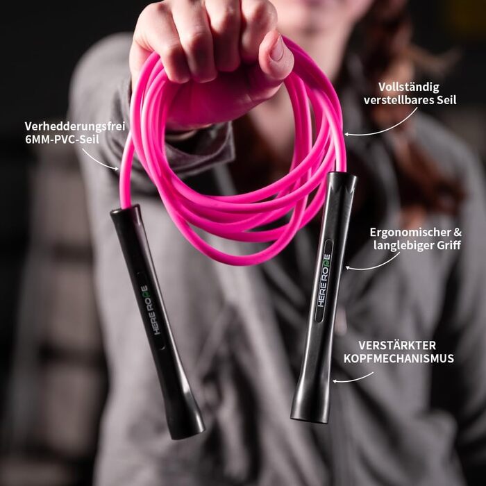 Спортивний скакалка Hererope PVC 6мм для фітнесу та боксу, швидкісна для чоловіків та жінок, 3.1 м, рожева