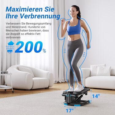 Міні степер MERACH для дому, Swing степер з навантаженням 150 кг та еластичними стрічками, Twist степер для ефективних вправ на ноги/руки/сідниці, фітнес-тренажер для дому/офісу, чорний