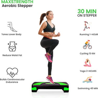 Аеробний степ-платформа MAXSTRENGTH, 5-рівнева, нековзна, для фітнесу, кардіо, йоги, висота 10-30 см