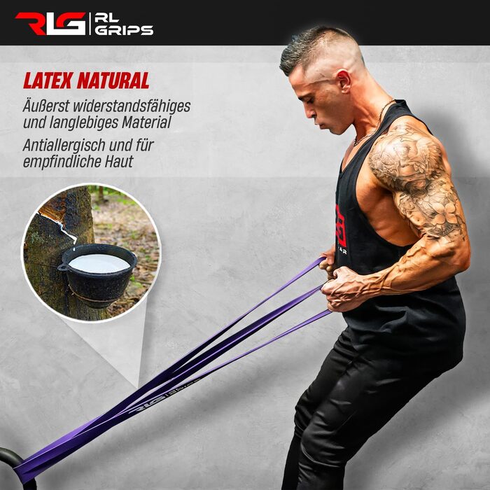 Гумові еспандери RL Grips для фітнесу, бодібілдингу та йоги (15-40 кг) - фіолетові