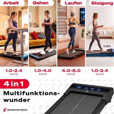 Біговий доріжка Sportstech Walking Pad для дому та офісу, компактний, тихий, з LED-дисплеєм, керування від пульта, сумісний з додатком, sWalk Lite/Lite Plus (чорний)
