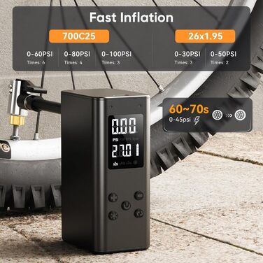 Міні електричний насос для велосипеда 100Psi, портативний компресор з цифровим манометром для шосейного, гірського, електровелосипеда, мотоцикла, підходить для вентилів Presta та Schrader