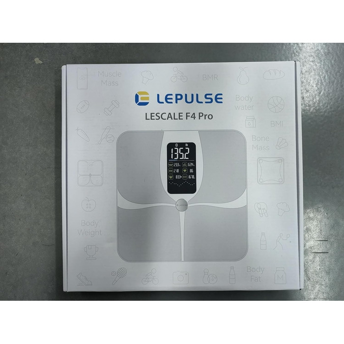 Розумна вага Lepulse F4 Pro, біла, з аналізом жиру та м’язової маси, 15 індикаторів, перезаряджається, великий дисплей