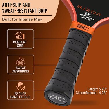 Падл для піклболу Blue Cut з вуглецевим волокном T700, 16 мм комірчаста структура, поверхня для обертання, Pro Power Speed & Control, сертифікований USAPA, з сумкою Orange/Sunset Chevron