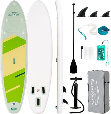 Надувний SUP Paddleboard FunWater для дорослих. Комплект: весло, насос, рюкзак, лінія. Зелено-білий колір