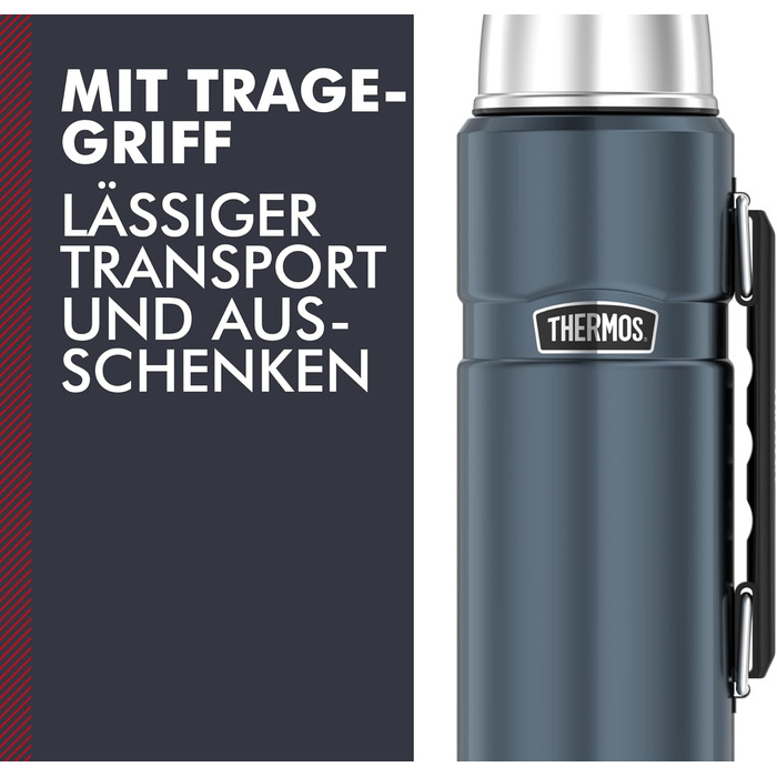 Термос STAINLESS KING Ice Grey 1.2 л з нержавіючої сталі, з чашкою та ручкою, 24 години гарячий/холодний, BPA-free