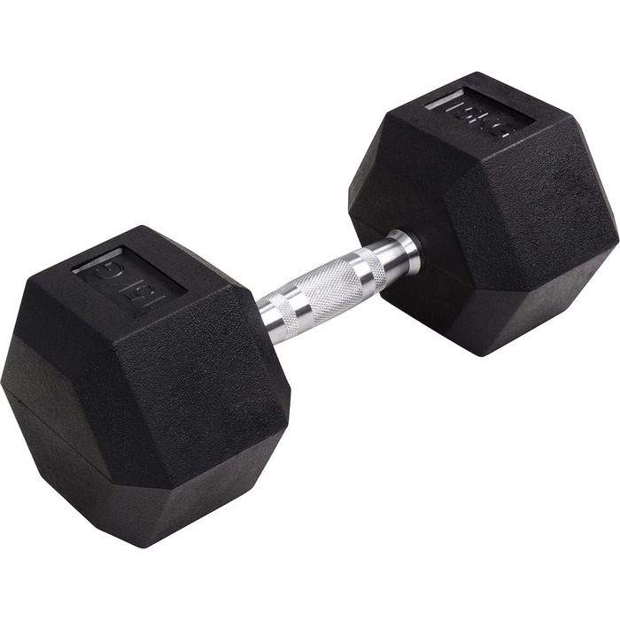 Гантелі Miweba Sports Hexagon 15 кг, пара – професійні короткі гантелі з чавуну, ергономічна ручка